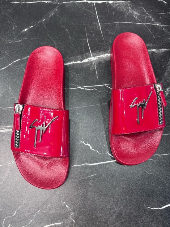 Giuseppe Zanotti Brett Zipp Red Patent Slides Mens 46 US12 Luxury EUC
